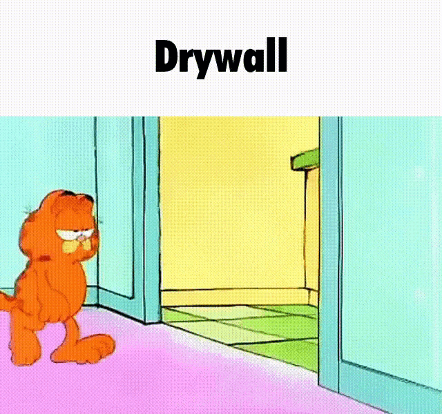 a gif of garfield eating drywall