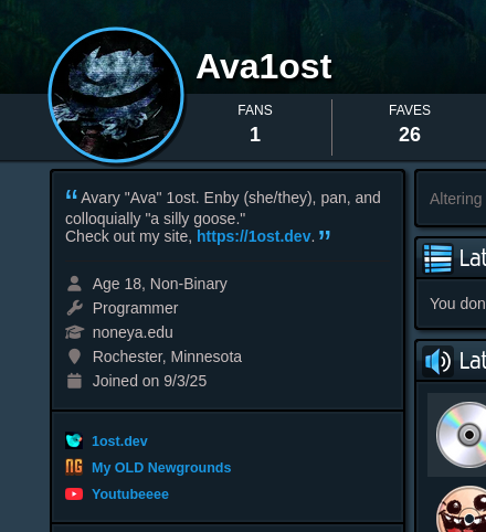 Ava's Newgrounds profile